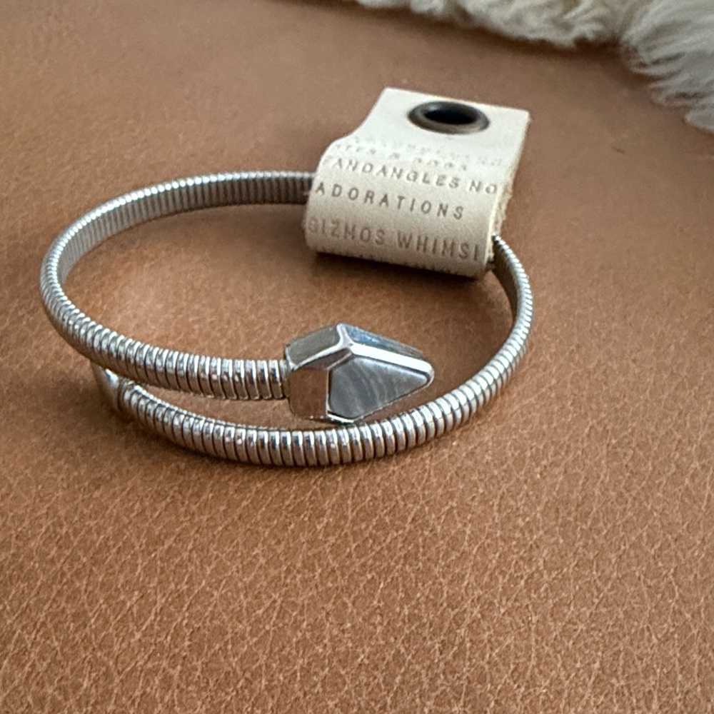 Anthropologie Silver Wrapped Coil Bracelet with Stone Accent NWT